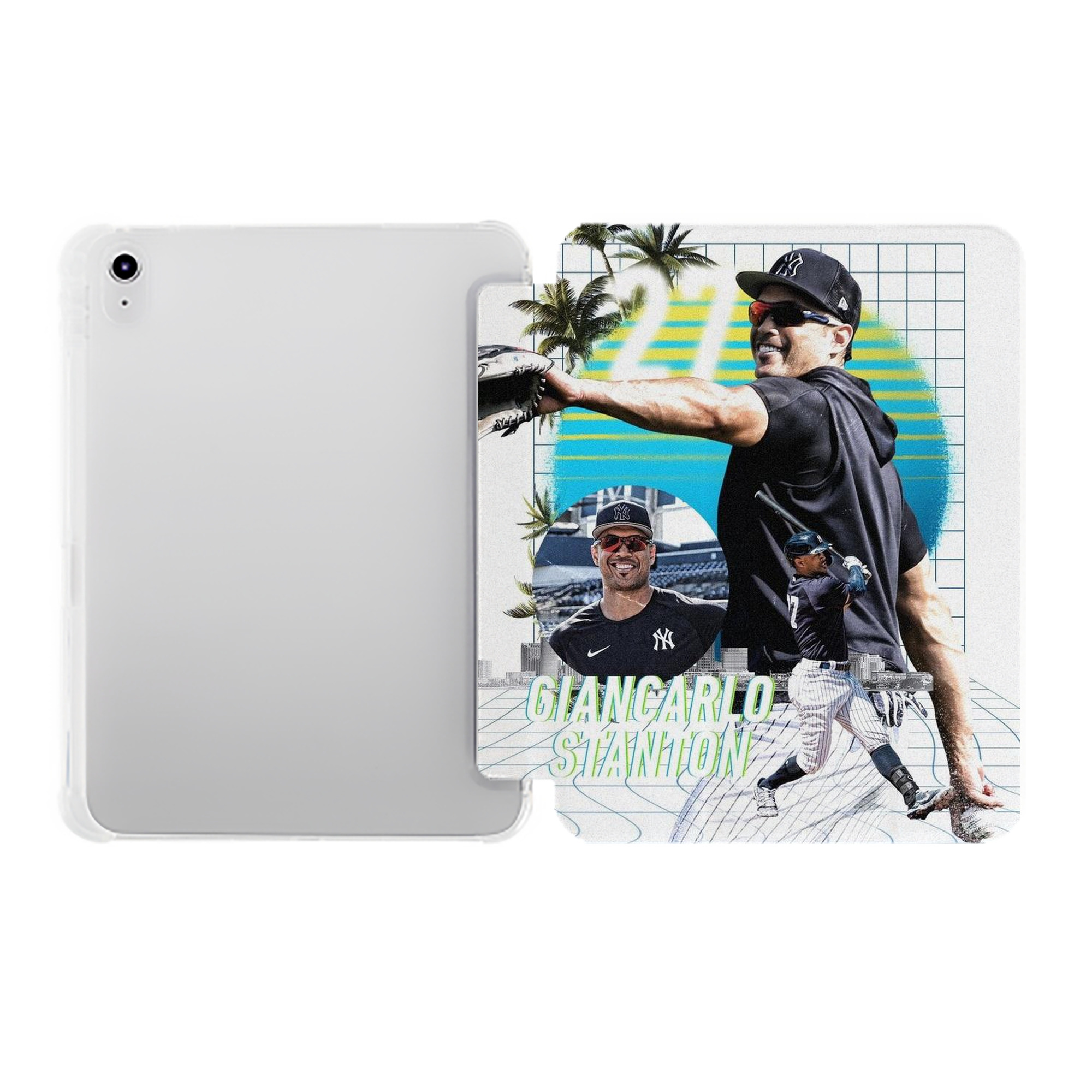 Giancarlo Stanton 30 Premium Tri-Fold PU Leather & Silicone IPad Case With Pencil Slot – Fits 9.5,10.5,10.9 – Adjustable Stand, Slim, Protective